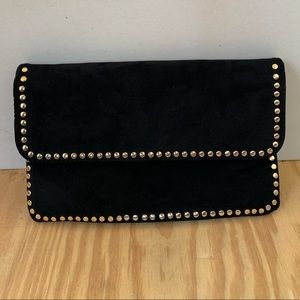 Black suede stud clutch